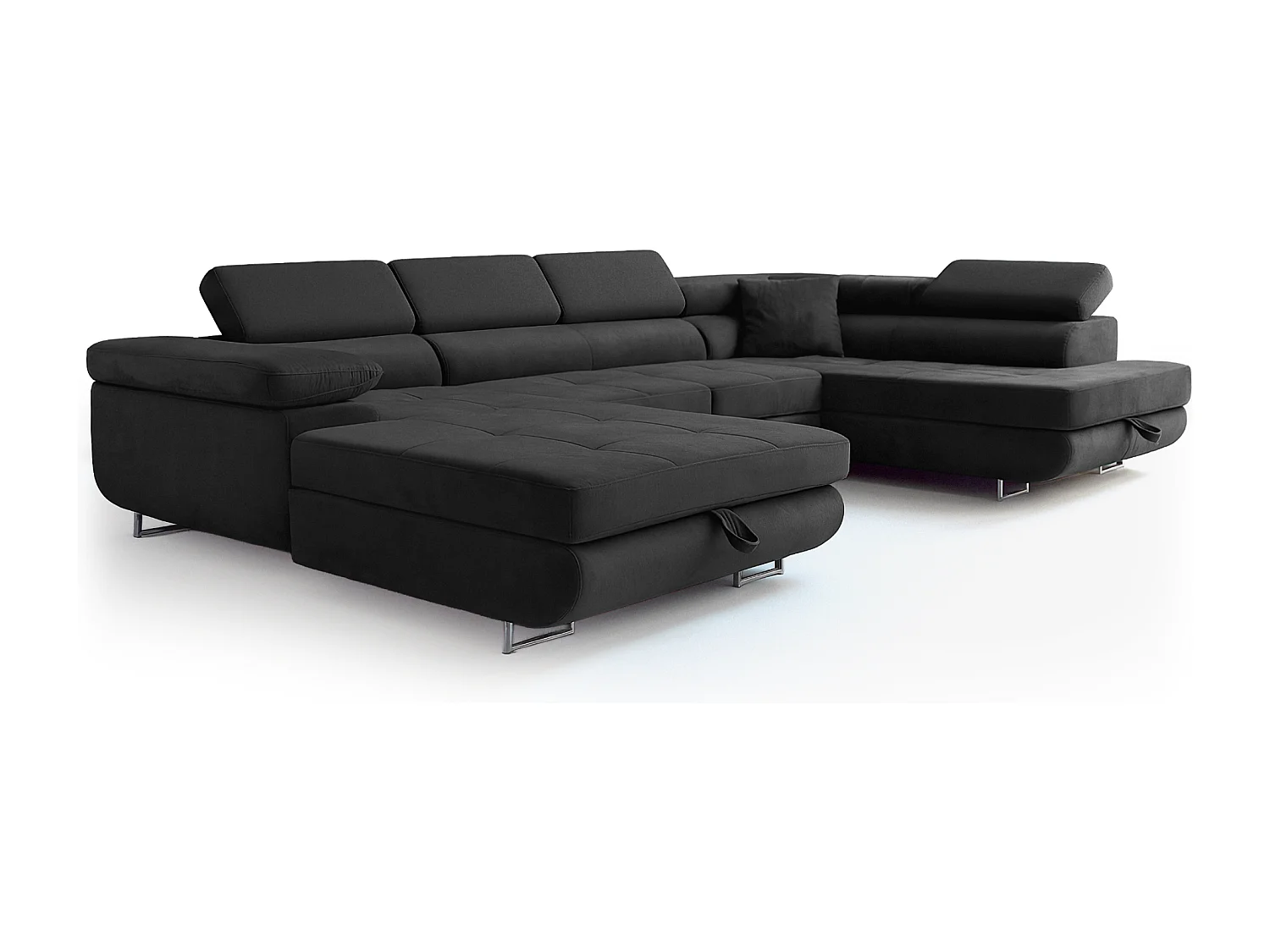 Wohnlandschaft Aller U Monolith XXL-Ecksofa mit Schlaffunktion und zwei Bettkästen in Dunkelgrau, rechte Seite