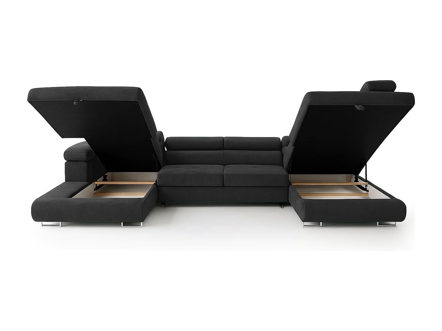 Wohnlandschaft Aller U Monolith XXL-Ecksofa mit Schlaffunktion und zwei Bettkästen in Dunkelgrau, rechte Seite