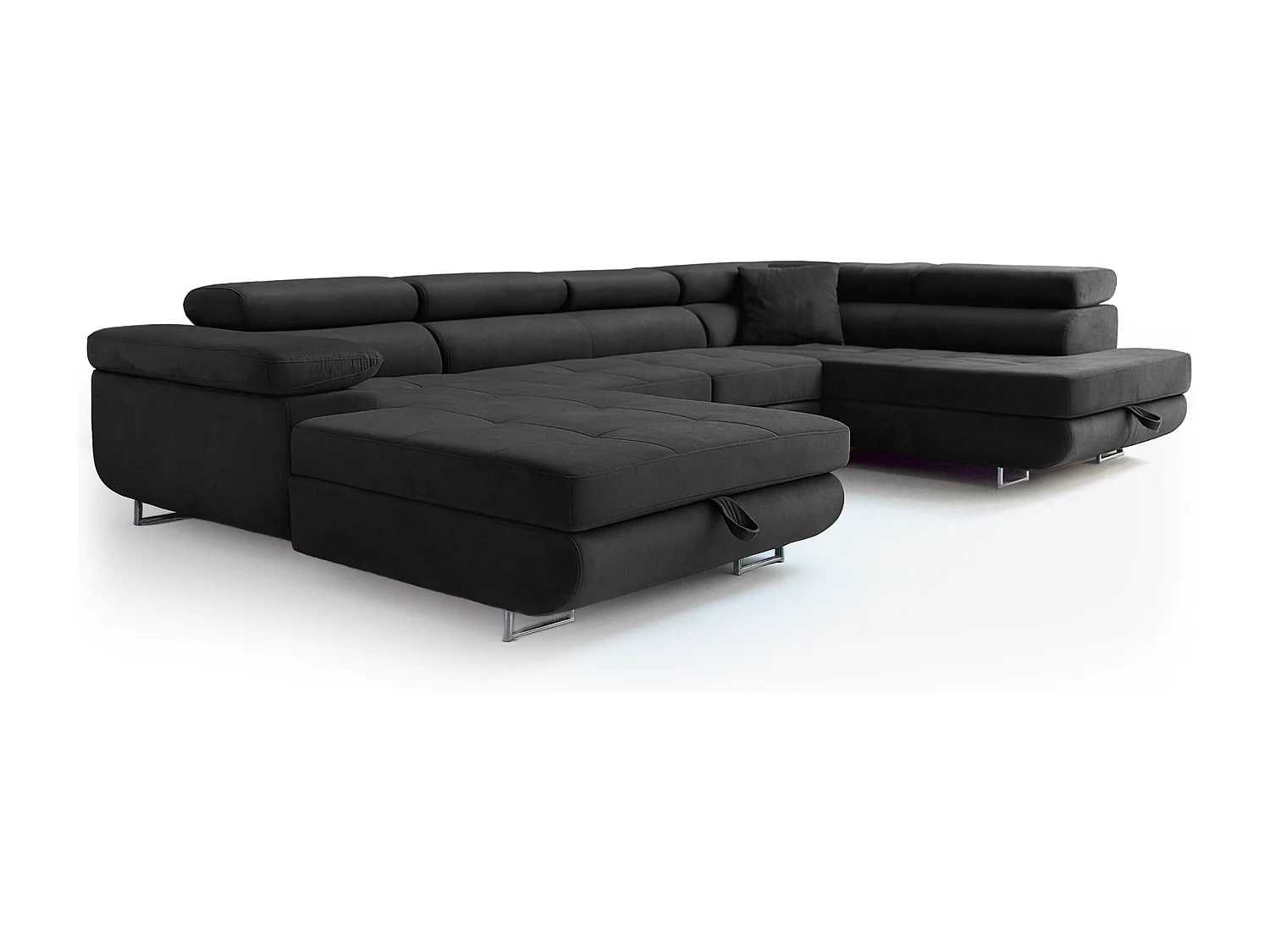 Wohnlandschaft Aller U Monolith XXL-Ecksofa mit Schlaffunktion und zwei Bettkästen in Dunkelgrau, rechte Seite