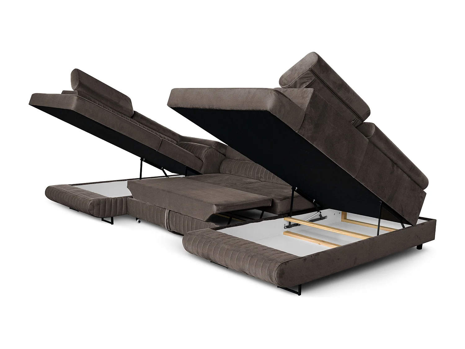 Große U-Form Schlafsofa mit Bettkasten & Agmamito Element Bezug, Dunkelbraun Magnum U Sofiland