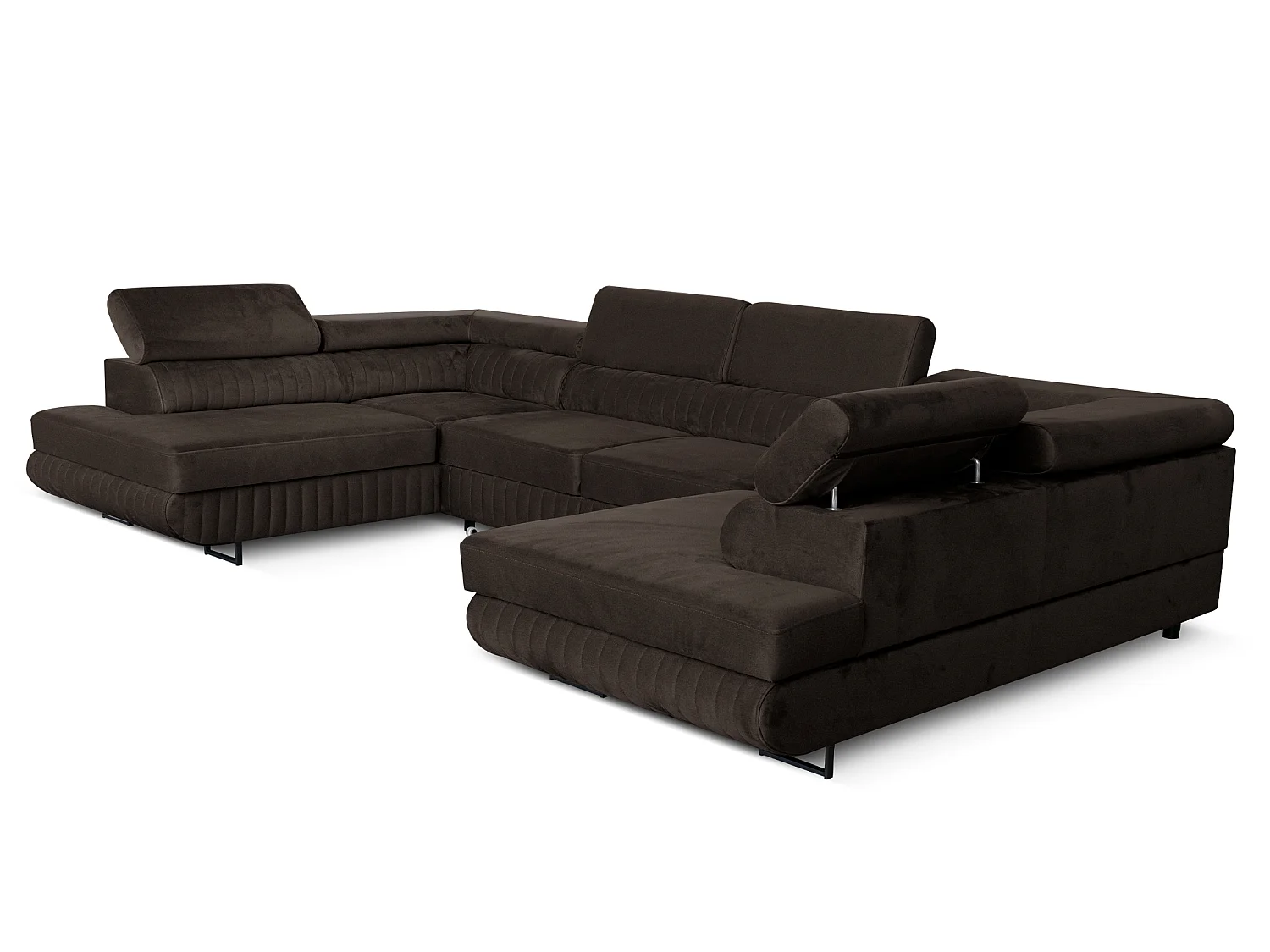Canapé d'angle en U convertible 6 places velours chocolat MAGNUM U