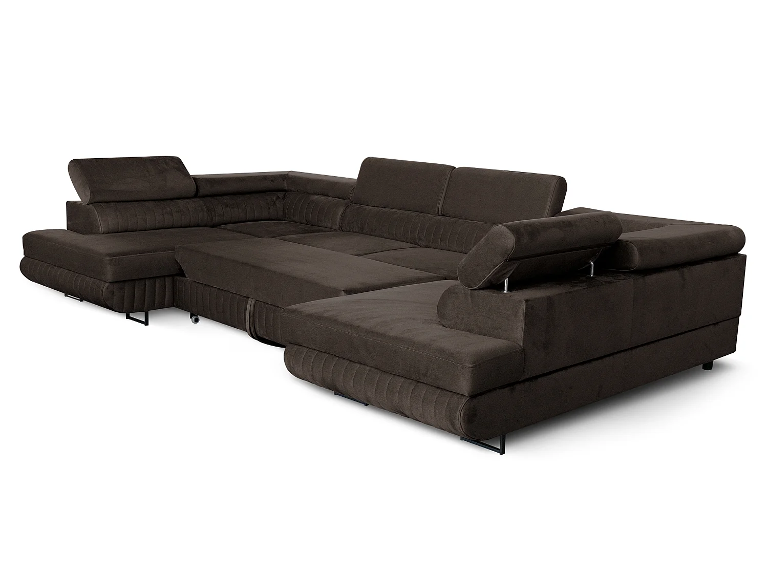 Canapé d'angle en U convertible 6 places velours chocolat MAGNUM U