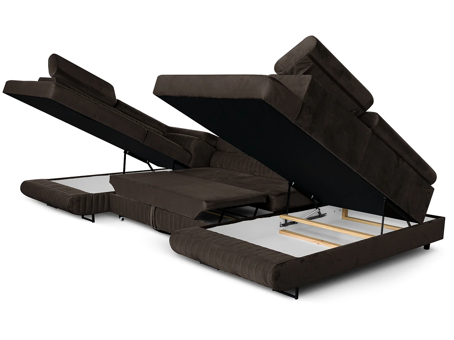 Canapé d'angle en U convertible 6 places velours chocolat MAGNUM U