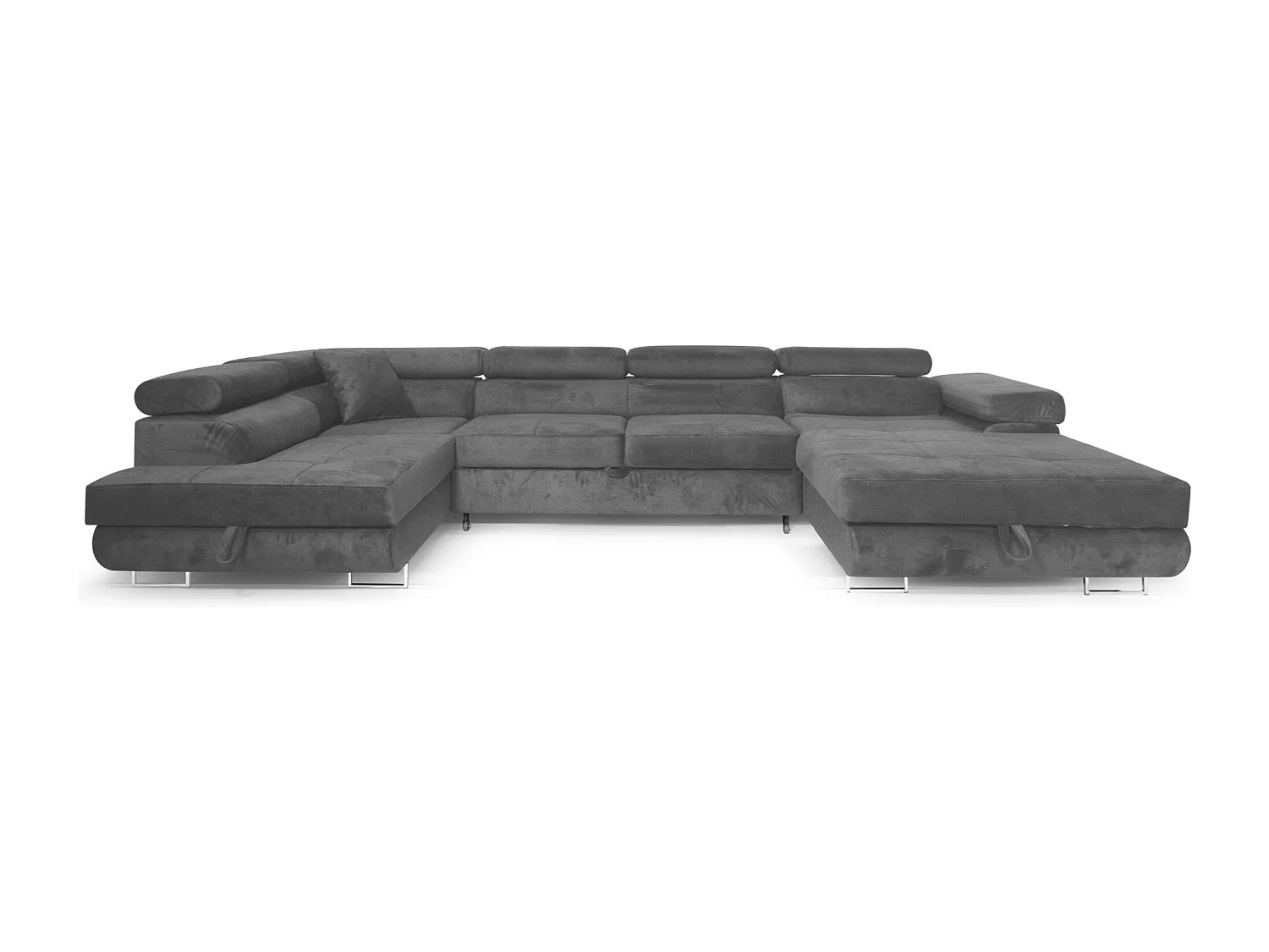 U-förmiges Ecksofa 345x202 cm grau links mit Schlaffunktion und Bettkasten - Aller U XXL