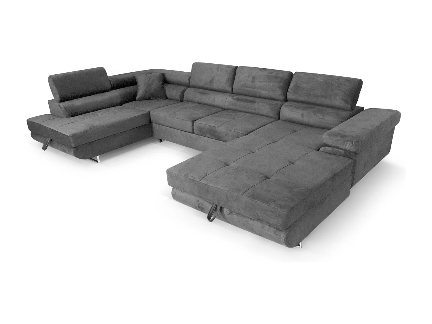 U-förmiges Ecksofa 345x202 cm grau links mit Schlaffunktion und Bettkasten - Aller U XXL