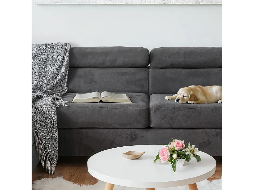 U-förmiges Ecksofa 345x202 cm grau links mit Schlaffunktion und Bettkasten - Aller U XXL
