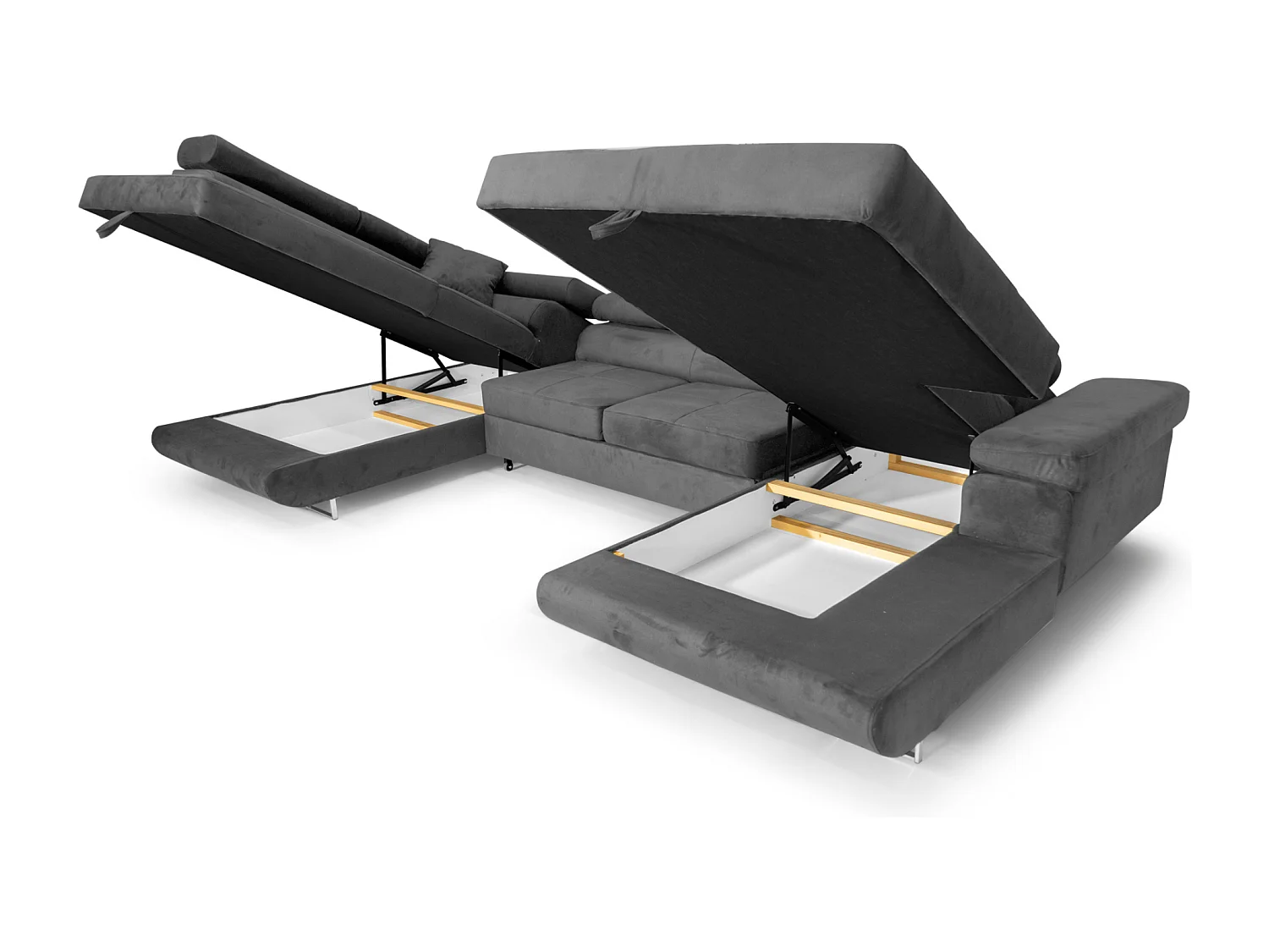 U-förmiges Ecksofa 345x202 cm grau links mit Schlaffunktion und Bettkasten - Aller U XXL