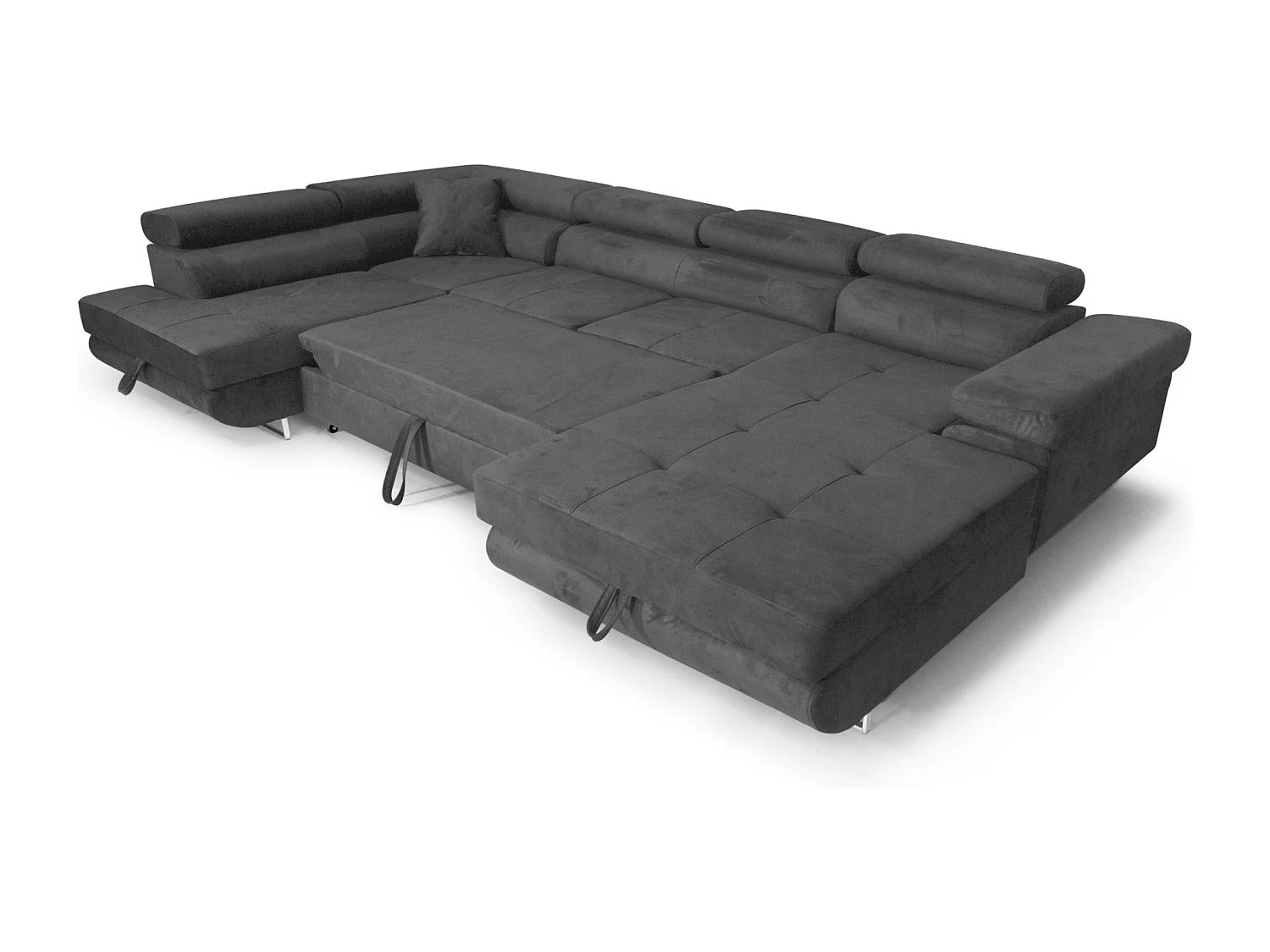 U-förmiges Ecksofa 345x202 cm grau links mit Schlaffunktion und Bettkasten - Aller U XXL