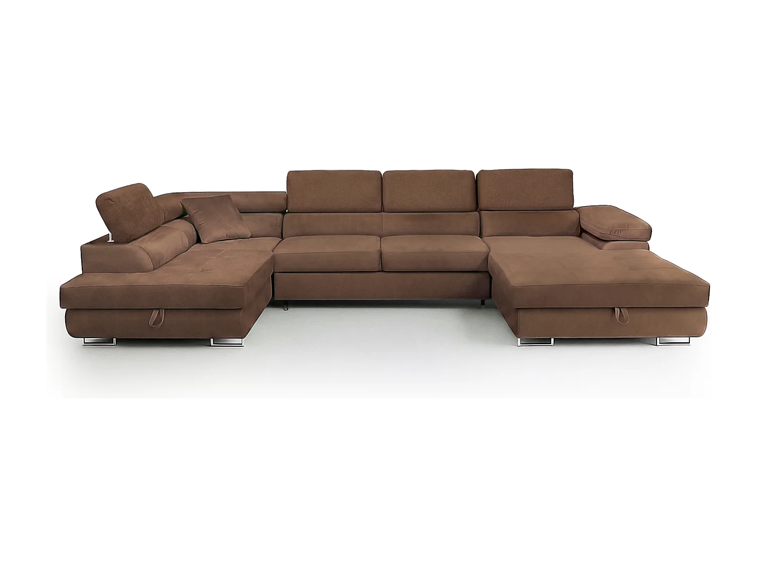 Wohnlandschaft Aller U Monolith XXL-Ecksofa mit Schlaffunktion und zwei Bettkasten in Hellbraun, linke Seite