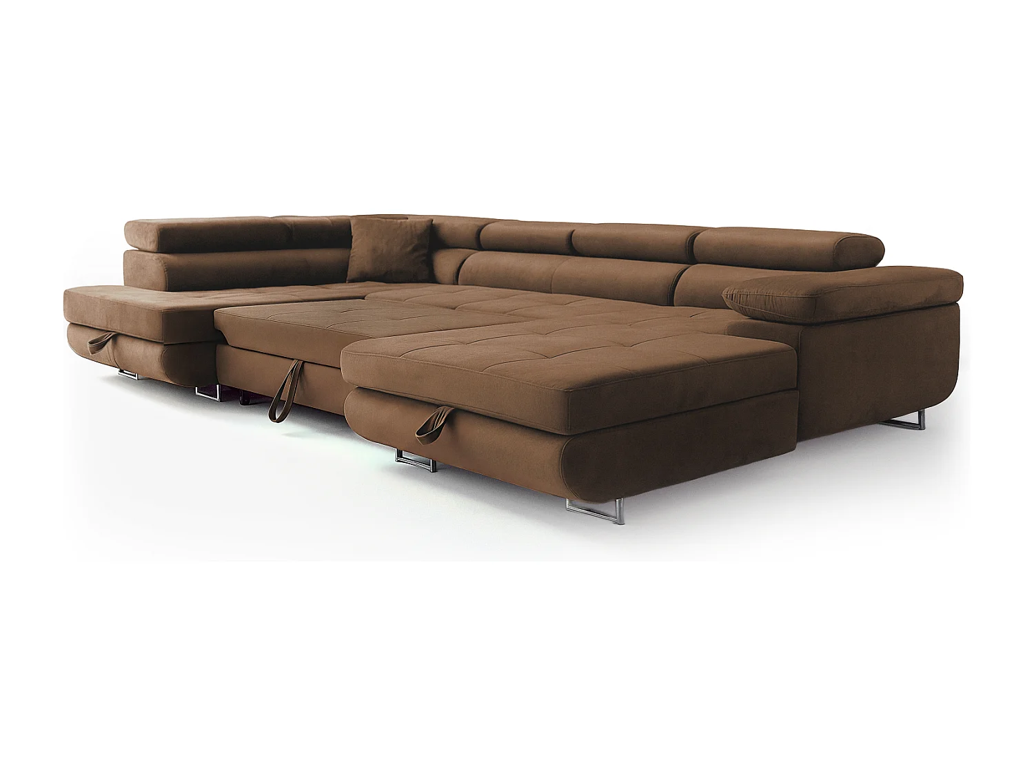 Wohnlandschaft Aller U Monolith XXL-Ecksofa mit Schlaffunktion und zwei Bettkasten in Hellbraun, linke Seite