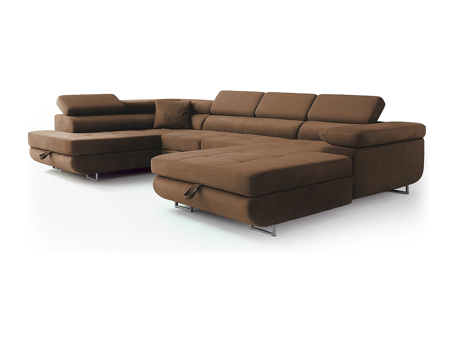 Wohnlandschaft Aller U Monolith XXL-Ecksofa mit Schlaffunktion und zwei Bettkasten in Hellbraun, linke Seite