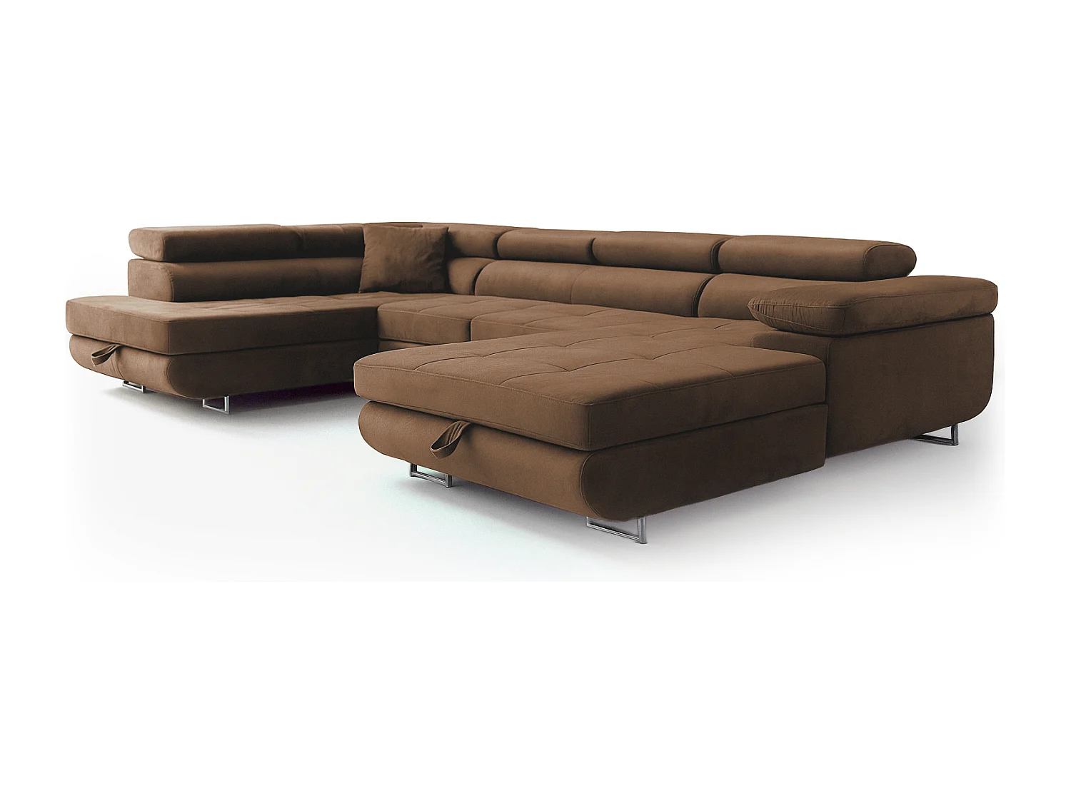 Wohnlandschaft Aller U Monolith XXL-Ecksofa mit Schlaffunktion und zwei Bettkasten in Hellbraun, linke Seite