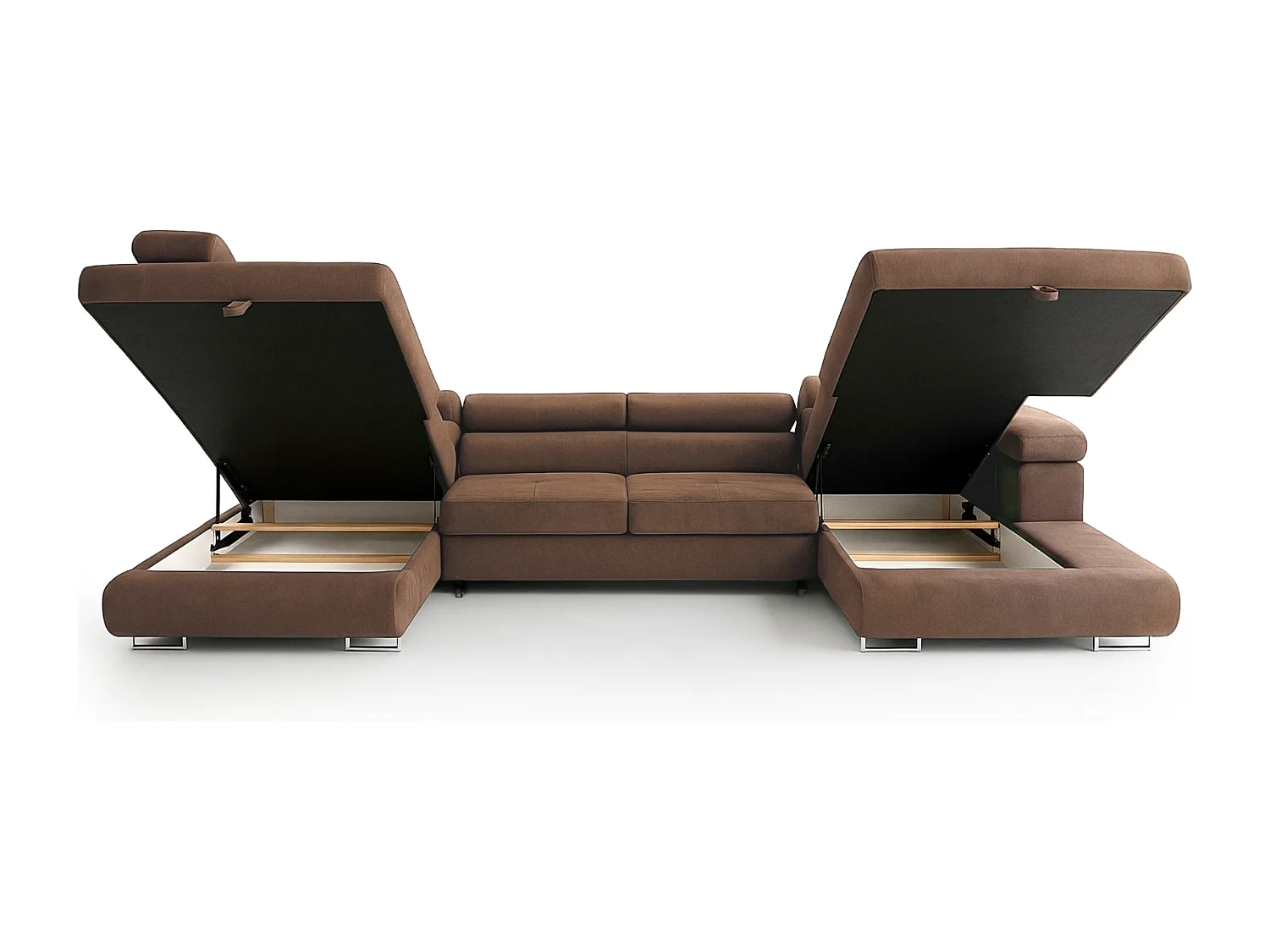 Wohnlandschaft Aller U Monolith XXL-Ecksofa mit Schlaffunktion und zwei Bettkasten in Hellbraun, linke Seite