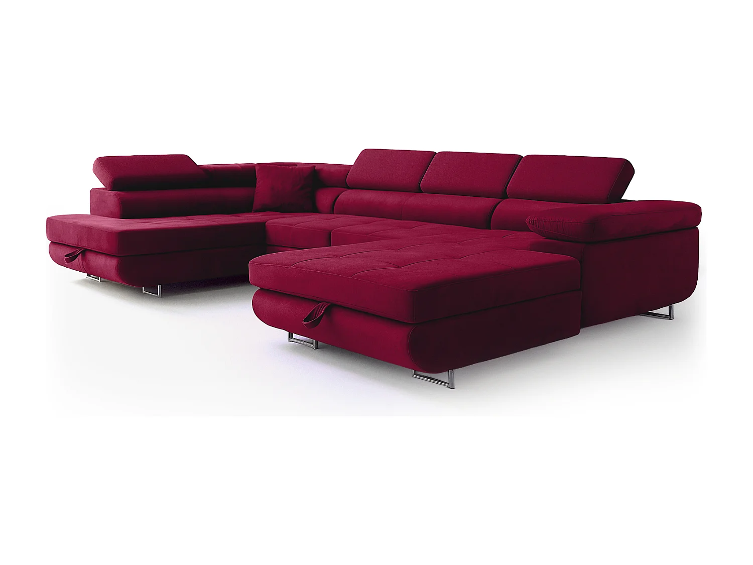 Wohnlandschaft Aller U Monolith XXL-Ecksofa mit Schlaffunktion und zwei Bettkästen in Rot, linke Seite