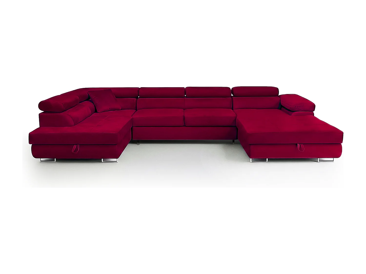 Wohnlandschaft Aller U Monolith XXL-Ecksofa mit Schlaffunktion und zwei Bettkästen in Rot, linke Seite