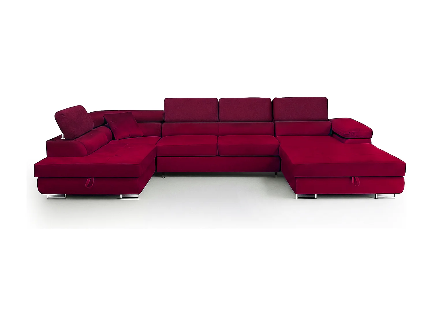 Wohnlandschaft Aller U Monolith XXL-Ecksofa mit Schlaffunktion und zwei Bettkästen in Rot, linke Seite