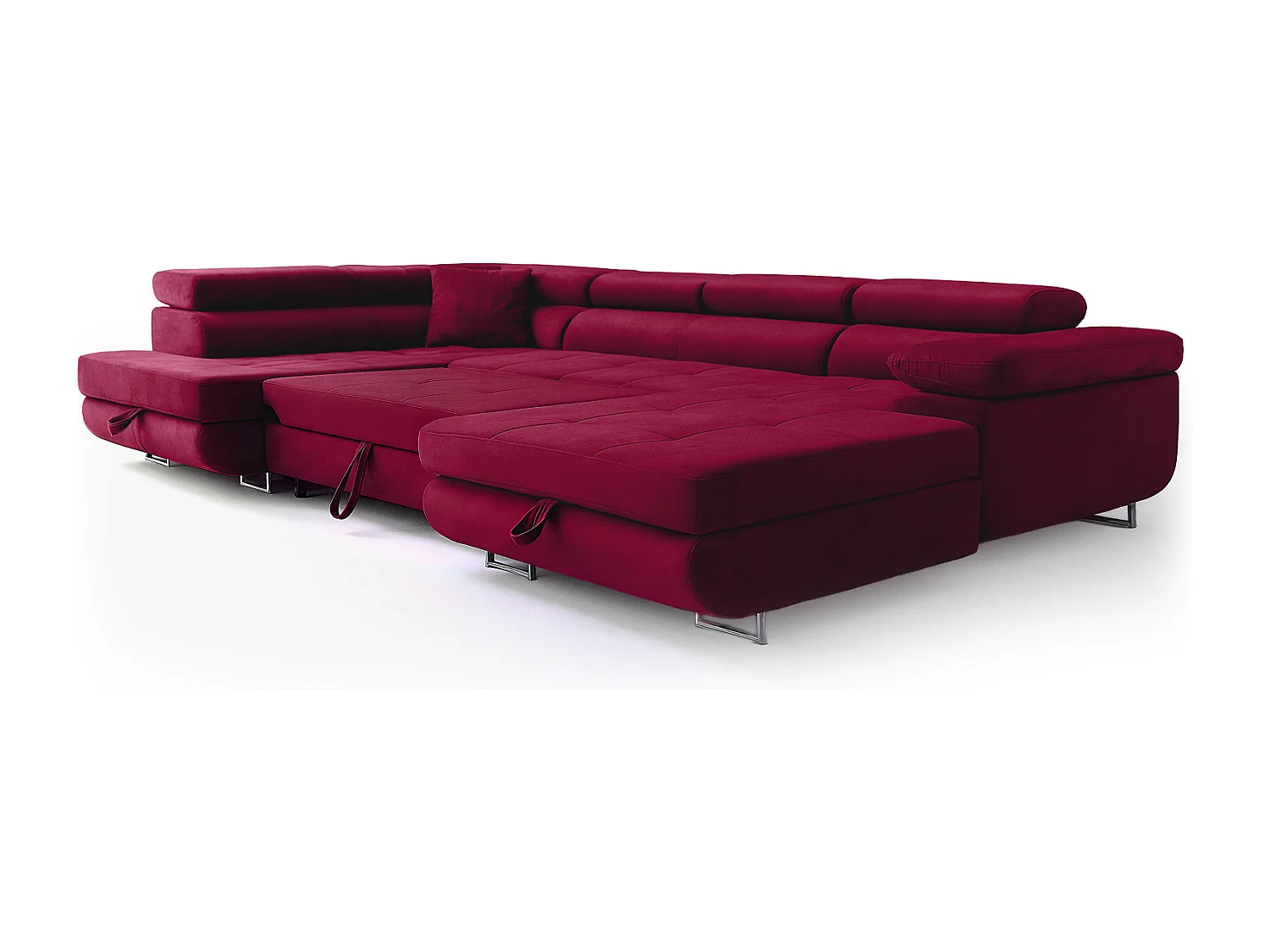 Wohnlandschaft Aller U Monolith XXL-Ecksofa mit Schlaffunktion und zwei Bettkästen in Rot, linke Seite