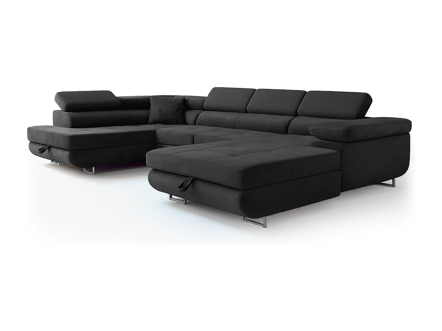 Wohnlandschaft Aller U Monolith XXL-Ecksofa mit Schlaffunktion und zwei Bettkästen in Dunkelgrau, linke Seite