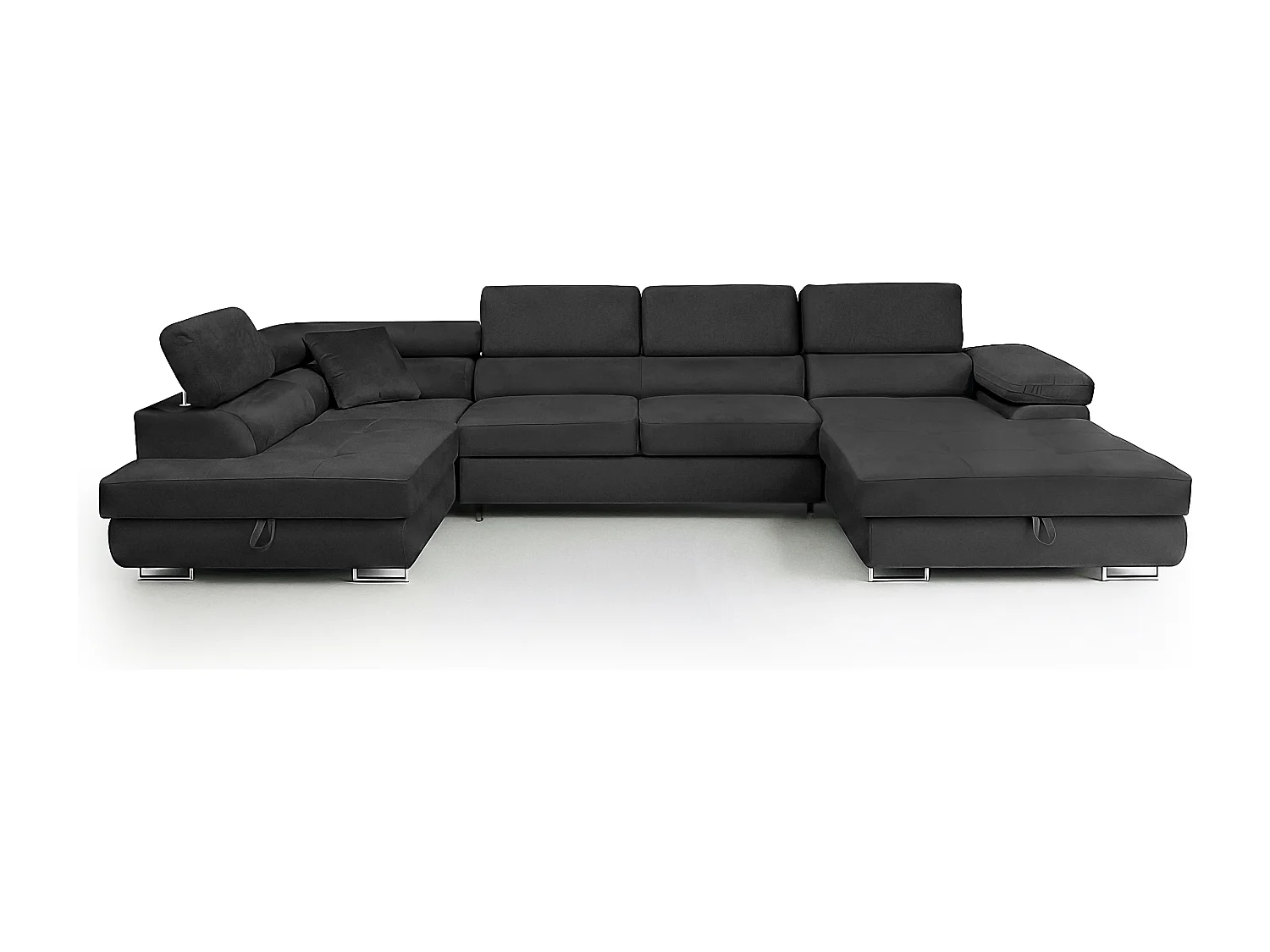 Wohnlandschaft Aller U Monolith XXL-Ecksofa mit Schlaffunktion und zwei Bettkästen in Dunkelgrau, linke Seite