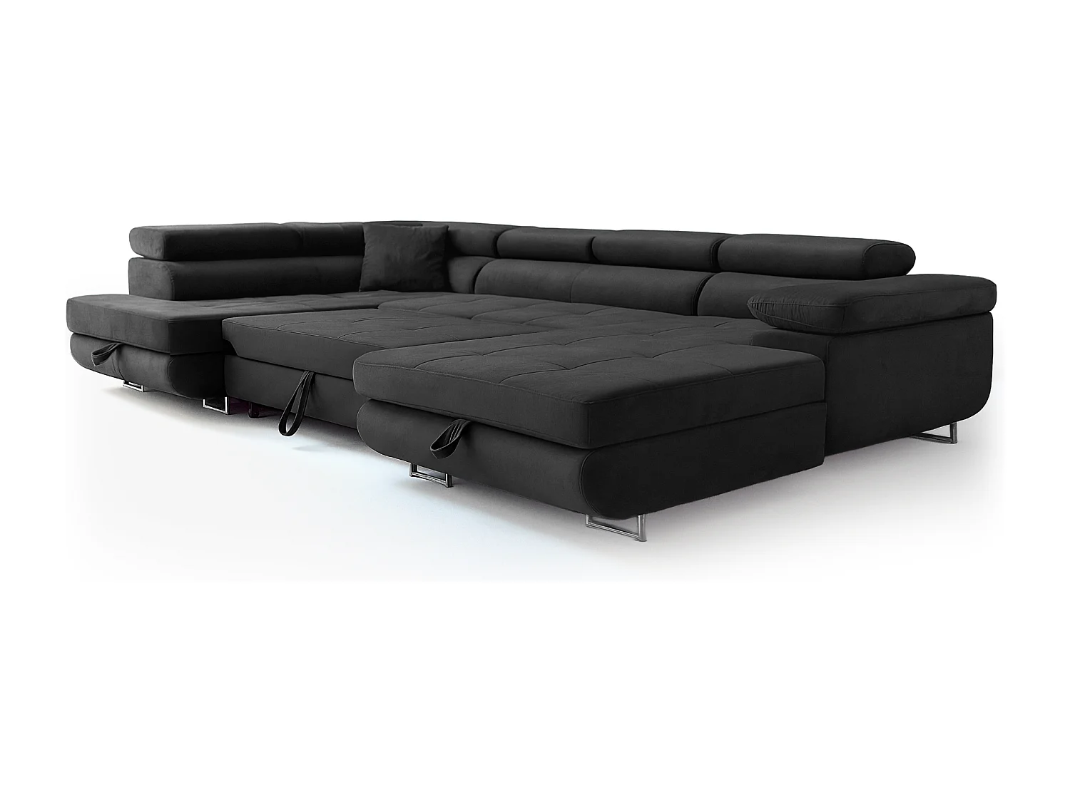 Wohnlandschaft Aller U Monolith XXL-Ecksofa mit Schlaffunktion und zwei Bettkästen in Dunkelgrau, linke Seite