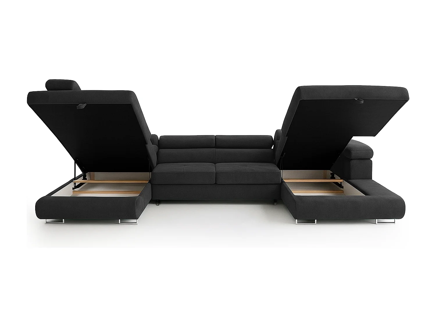 Wohnlandschaft Aller U Monolith XXL-Ecksofa mit Schlaffunktion und zwei Bettkästen in Dunkelgrau, linke Seite