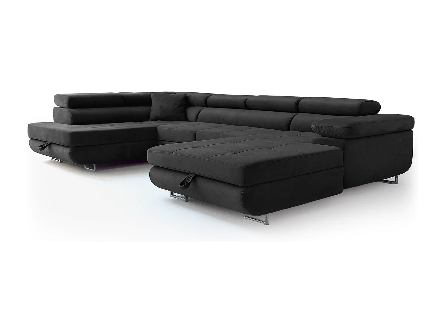 Wohnlandschaft Aller U Monolith XXL-Ecksofa mit Schlaffunktion und zwei Bettkästen in Dunkelgrau, linke Seite