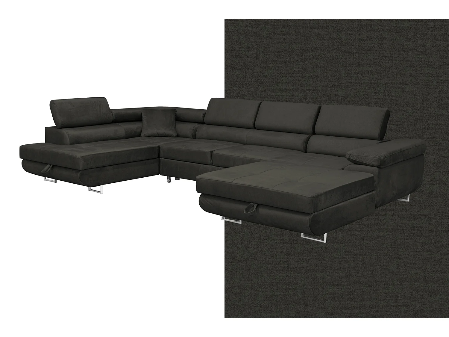 Wohnlandschaft Aller U Monolith XXL-Ecksofa mit Schlaffunktion und zwei Bettkästen in Dunkelgrau, linke Seite