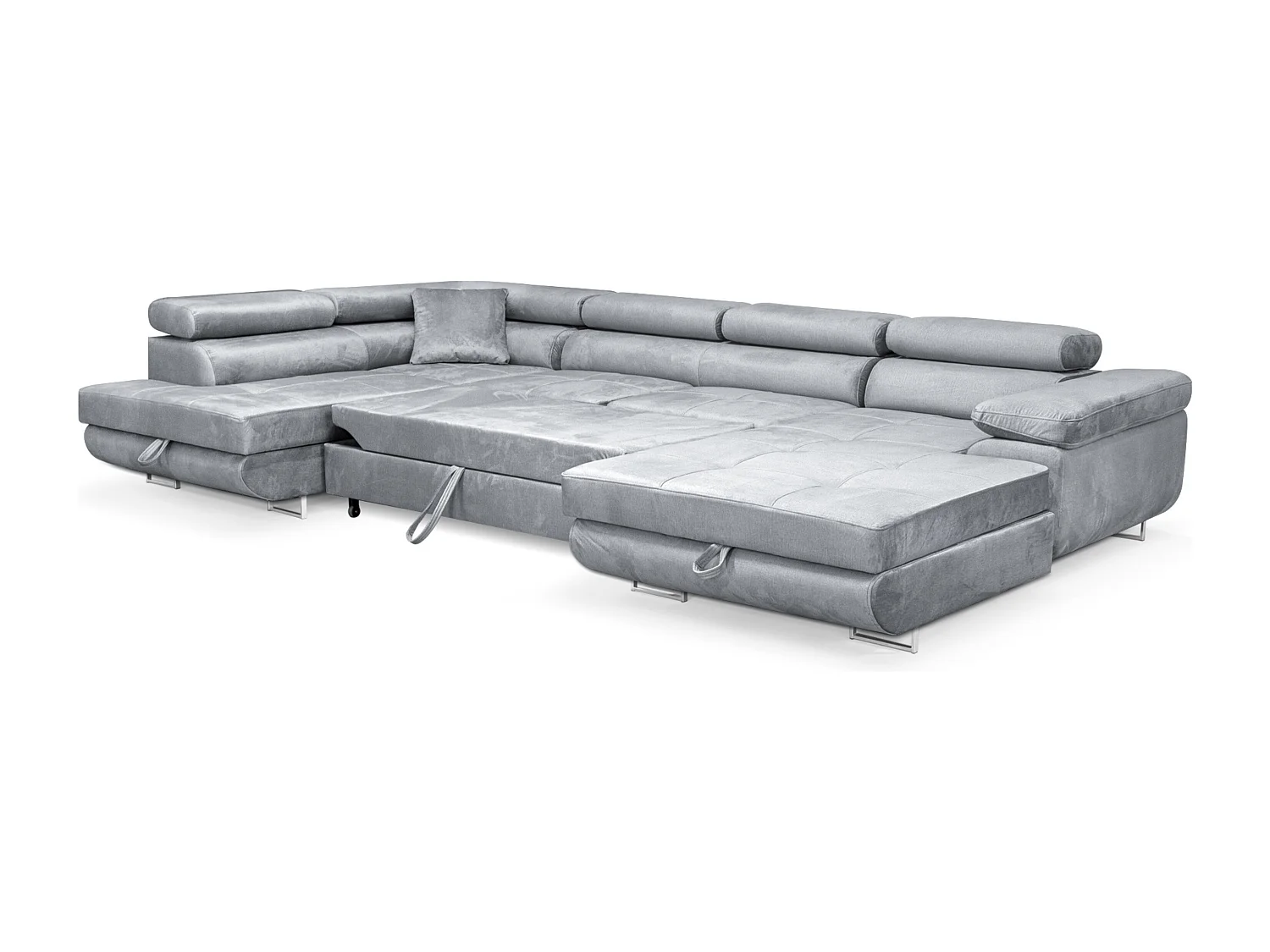 Sofiland Aller XXL U-Form Ecksofa links mit Schlaffunktion, Couchgarnitur mit 2 Bettkästen, Wohnzimmersofa Hellgrau MONOLITH 84, Sofa, Bettsofa, Couch