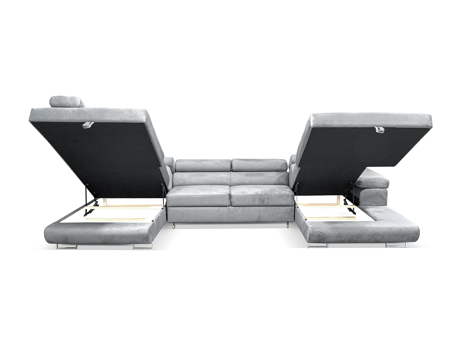 Sofiland Aller XXL U-Form Ecksofa links mit Schlaffunktion, Couchgarnitur mit 2 Bettkästen, Wohnzimmersofa Hellgrau MONOLITH 84, Sofa, Bettsofa, Couch