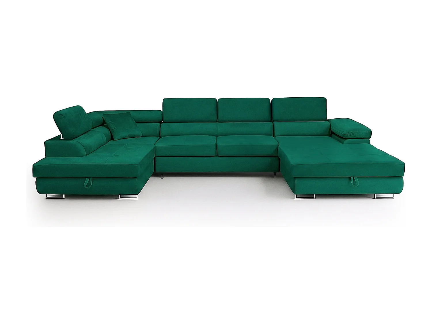 Wohnlandschaft Aller U Monolith XXL-Ecksofa mit Schlaffunktion und zwei Bettkästen in Grün, linke Seite