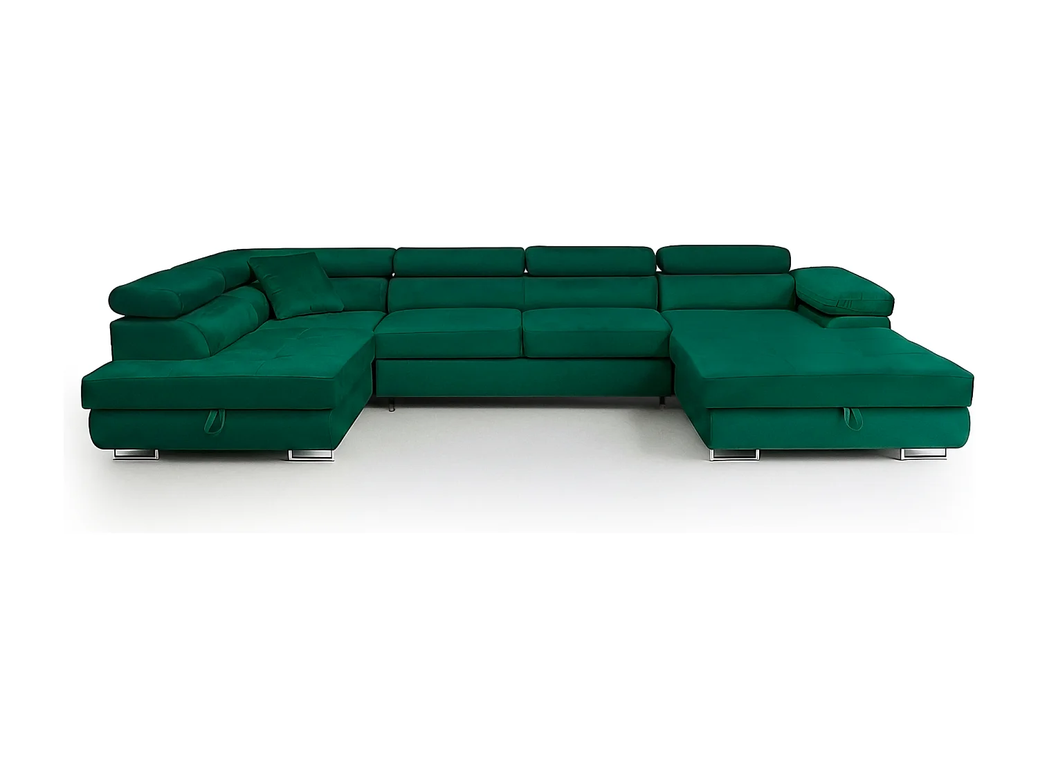 Wohnlandschaft Aller U Monolith XXL-Ecksofa mit Schlaffunktion und zwei Bettkästen in Grün, linke Seite