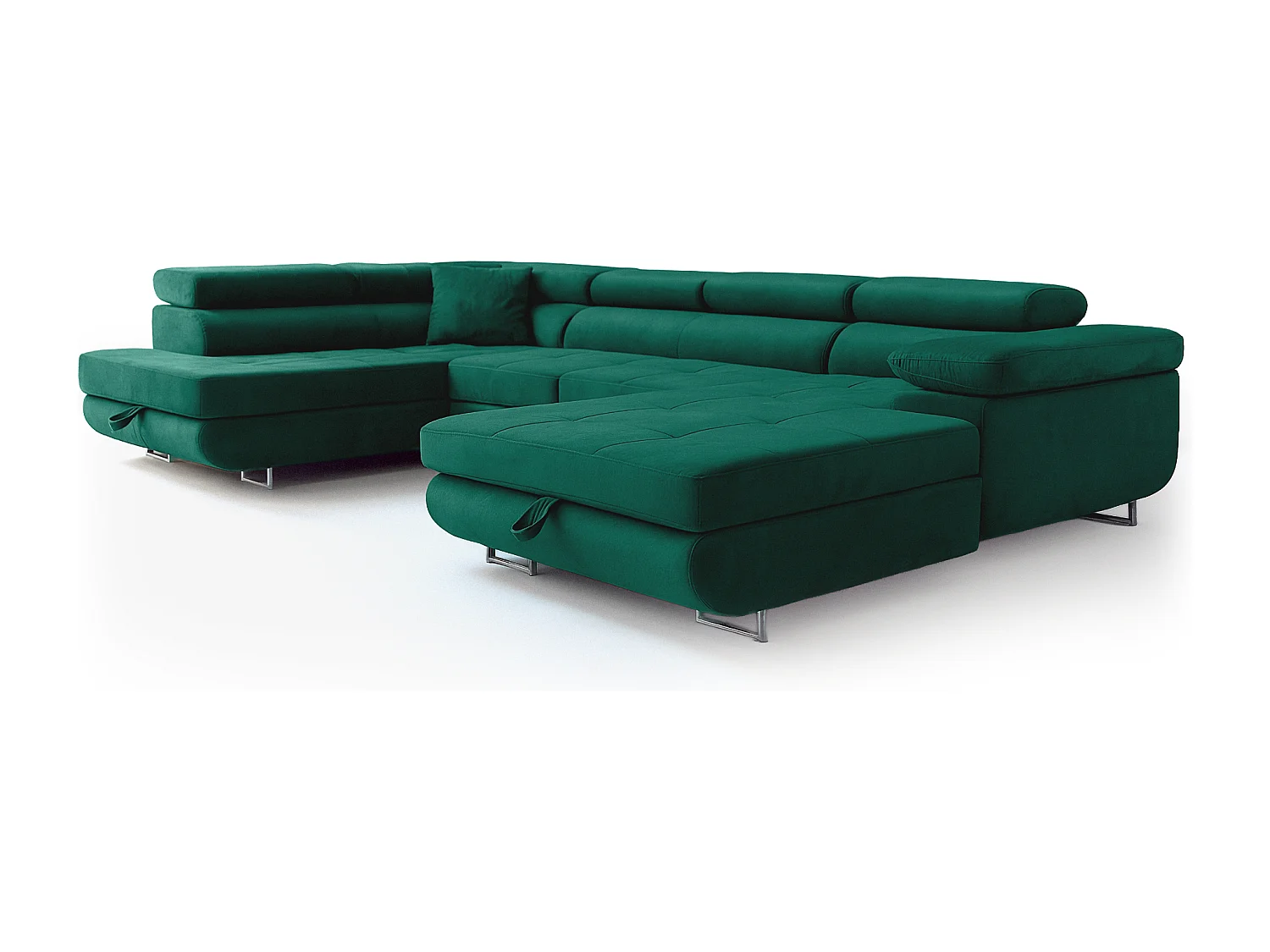 Wohnlandschaft Aller U Monolith XXL-Ecksofa mit Schlaffunktion und zwei Bettkästen in Grün, linke Seite