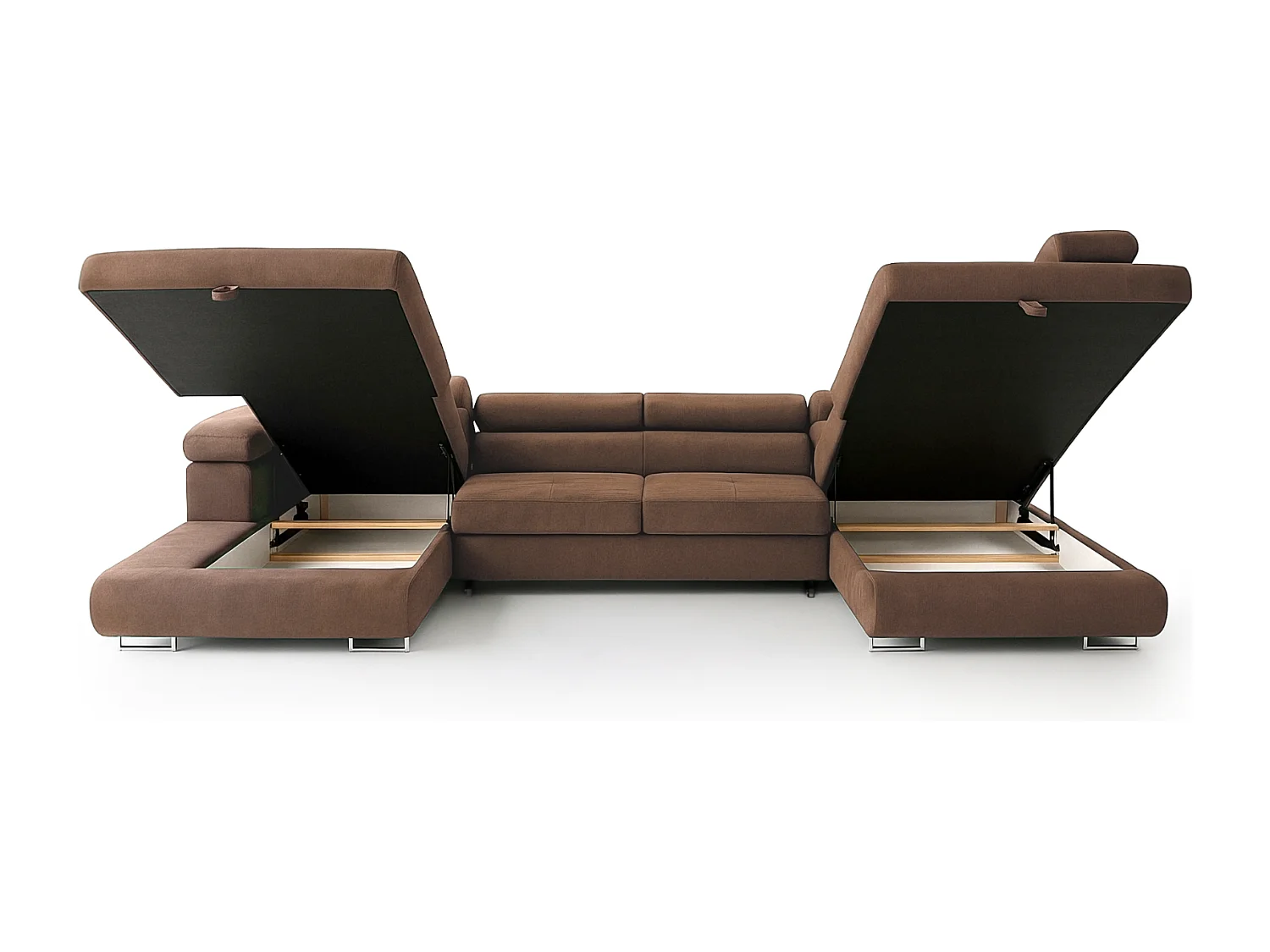 Wohnlandschaft Aller U Monolith XXL-Ecksofa mit Schlaffunktion und zwei Bettkästen in Hellbraun, rechte Seite