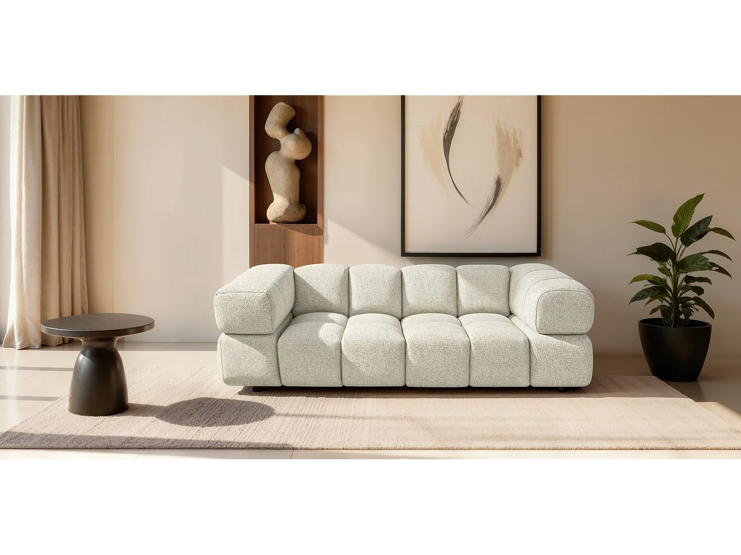 Design-Sofa 3-Sitzer TONDO PUENTE 03 – Strukturstoff in Bouclé-Optik – Wellenförmiges Design – Creme
