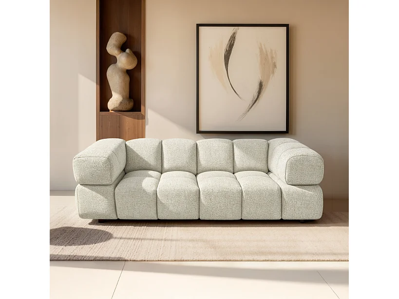 Design-Sofa 3-Sitzer TONDO PUENTE 03 – Strukturstoff in Bouclé-Optik – Wellenförmiges Design – Creme