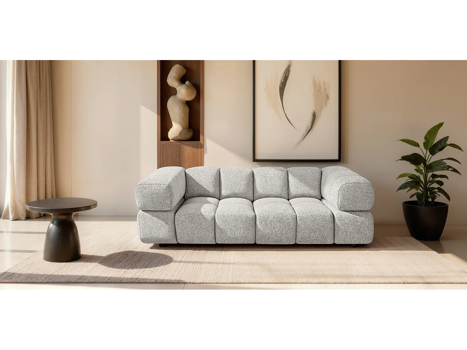 Design-Sofa 3-Sitzer TONDO PUENTE 09 – Strukturstoff in Bouclé-Optik – Wellenförmiges Design –  Hellgrau