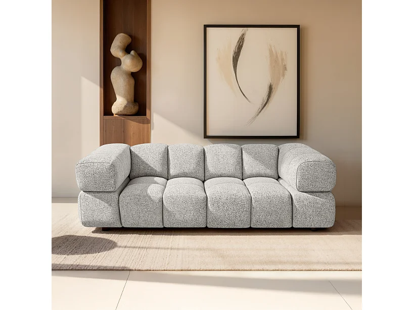 Design-Sofa 3-Sitzer TONDO PUENTE 09 – Strukturstoff in Bouclé-Optik – Wellenförmiges Design –  Hellgrau