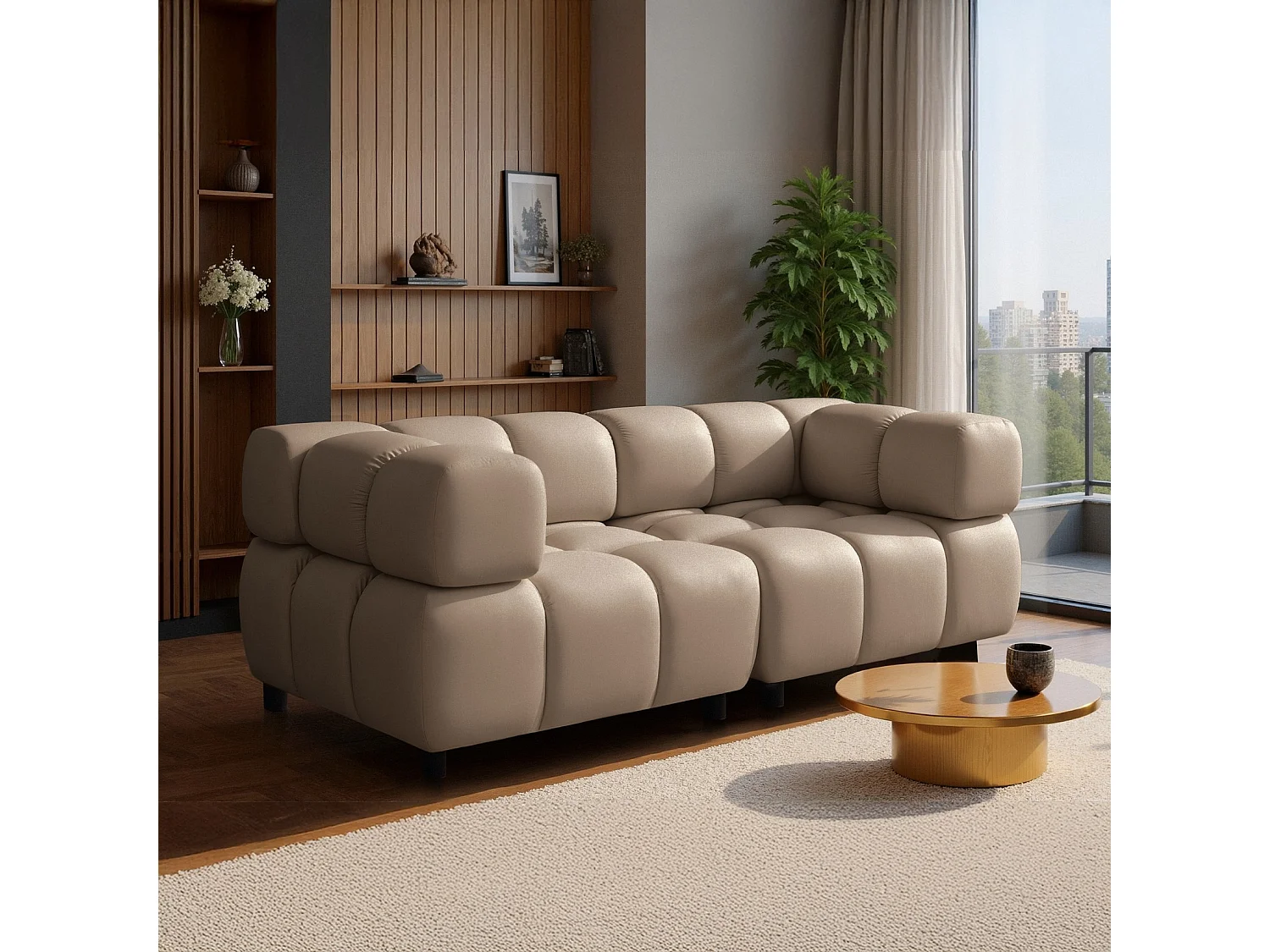 Sofa Tondo 3 s - Bluvel 28 dunkelbeige