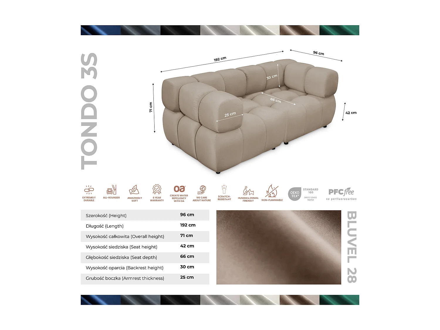 Sofa Tondo 3 s - Bluvel 28 dunkelbeige