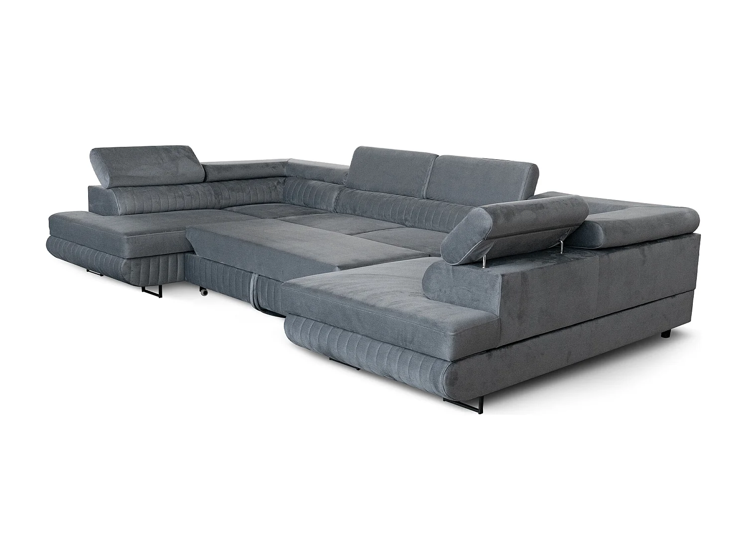 U-Form Schlafsofa Magnum Dunkelgrau  345x202 cm – Flexibles Design ohne feste Seite