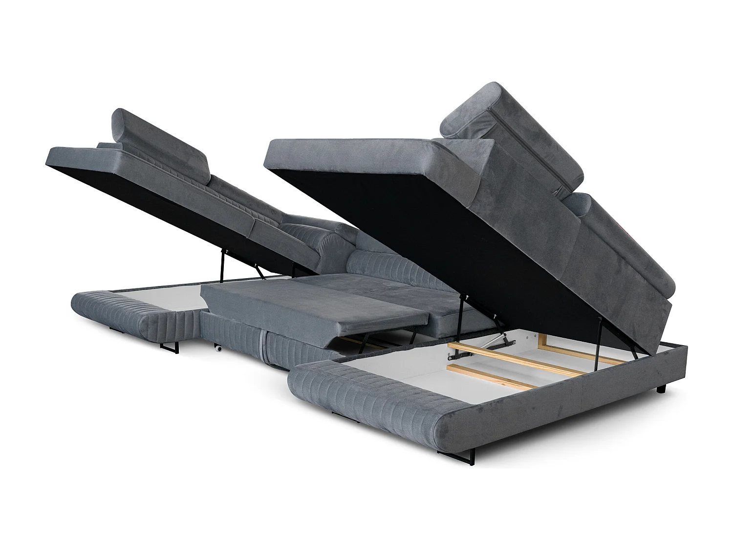 U-Form Schlafsofa Magnum Dunkelgrau  345x202 cm – Flexibles Design ohne feste Seite