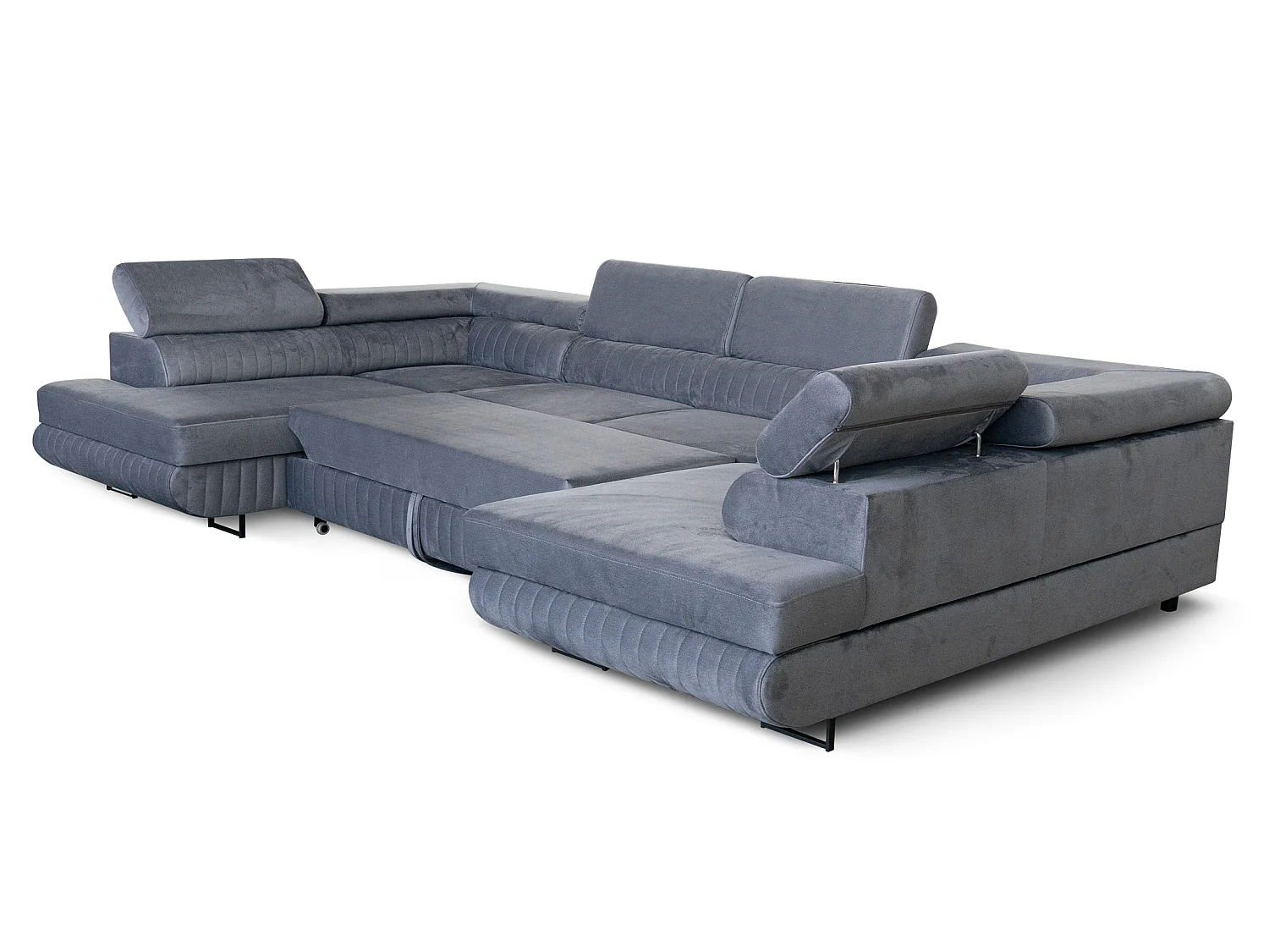 Canapé d'angle en U convertible 6 places velours gris MAGNUM U