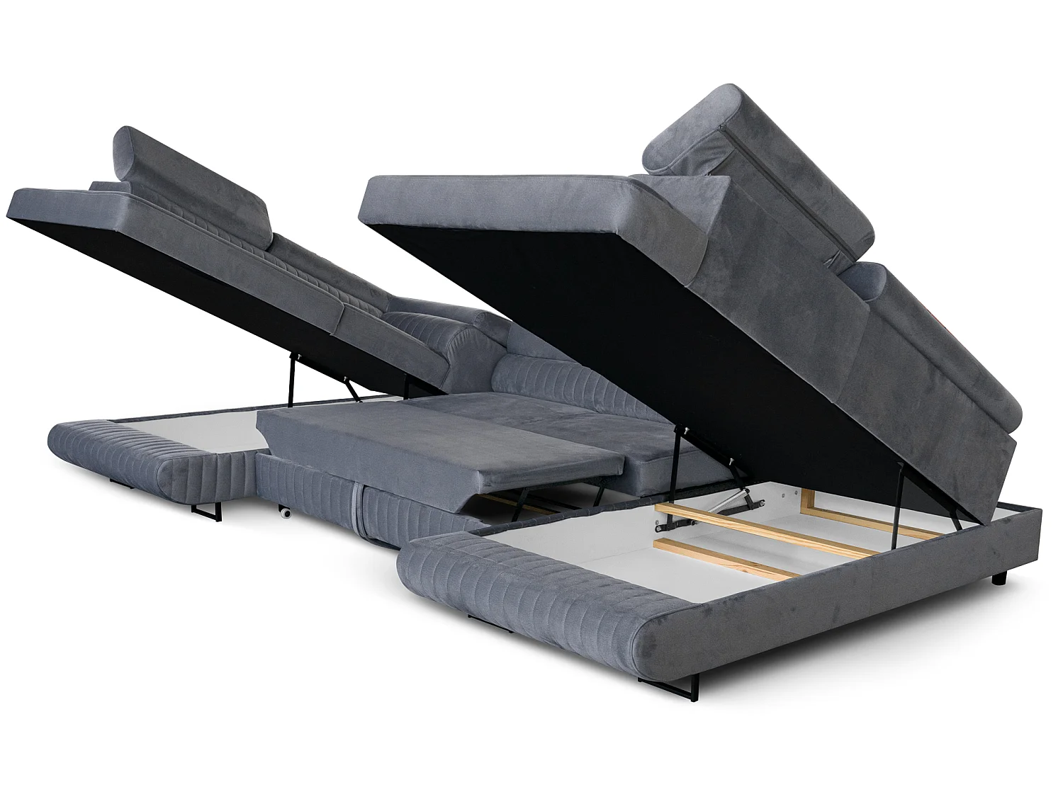Canapé d'angle en U convertible 6 places velours gris MAGNUM U