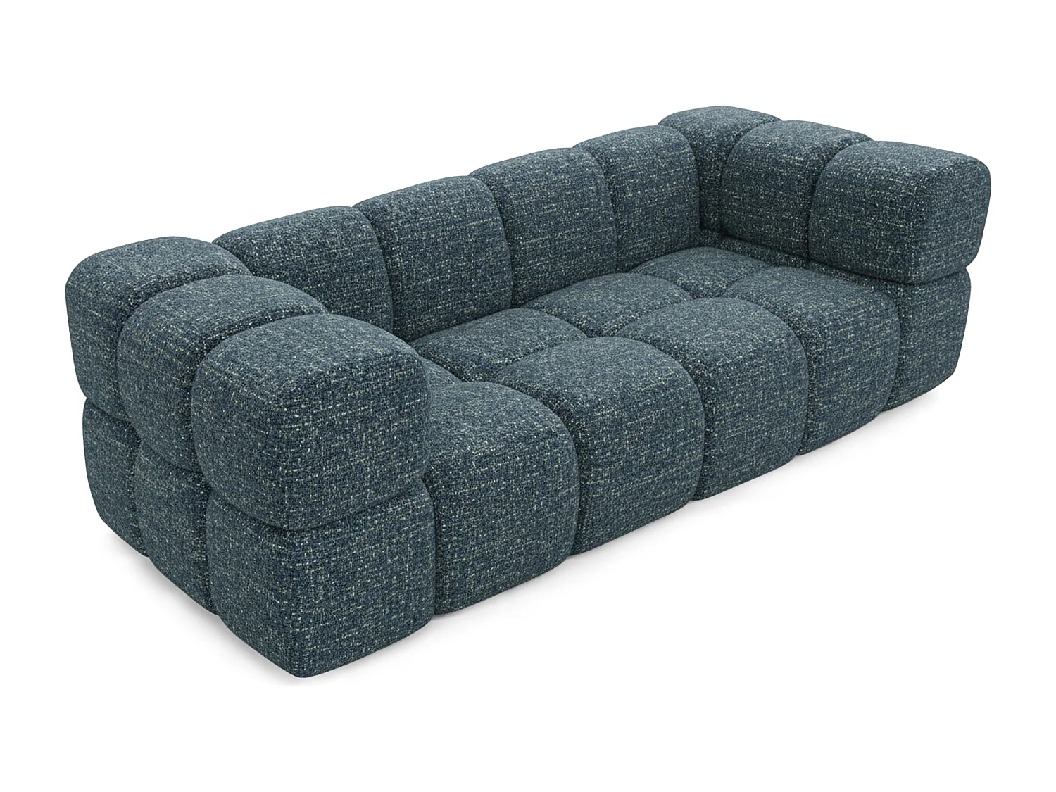 Design-Sofa 3-Sitzer TONDO PUENTE 39 – Strukturstoff in Bouclé-Optik – Wellenförmiges Design – Dunkelblau