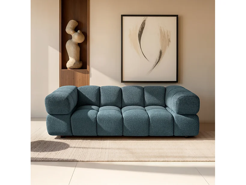 Design-Sofa 3-Sitzer TONDO PUENTE 39 – Strukturstoff in Bouclé-Optik – Wellenförmiges Design – Dunkelblau