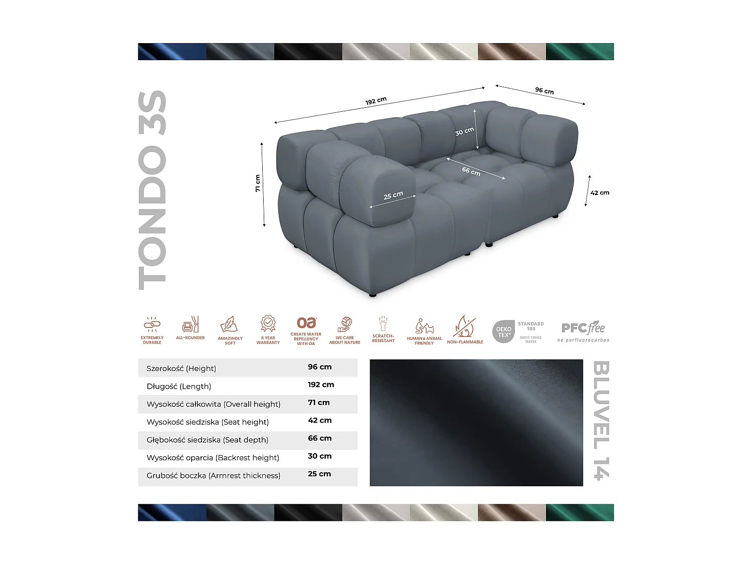 Sofa Tondo 3 s-Bluvel 14 grau