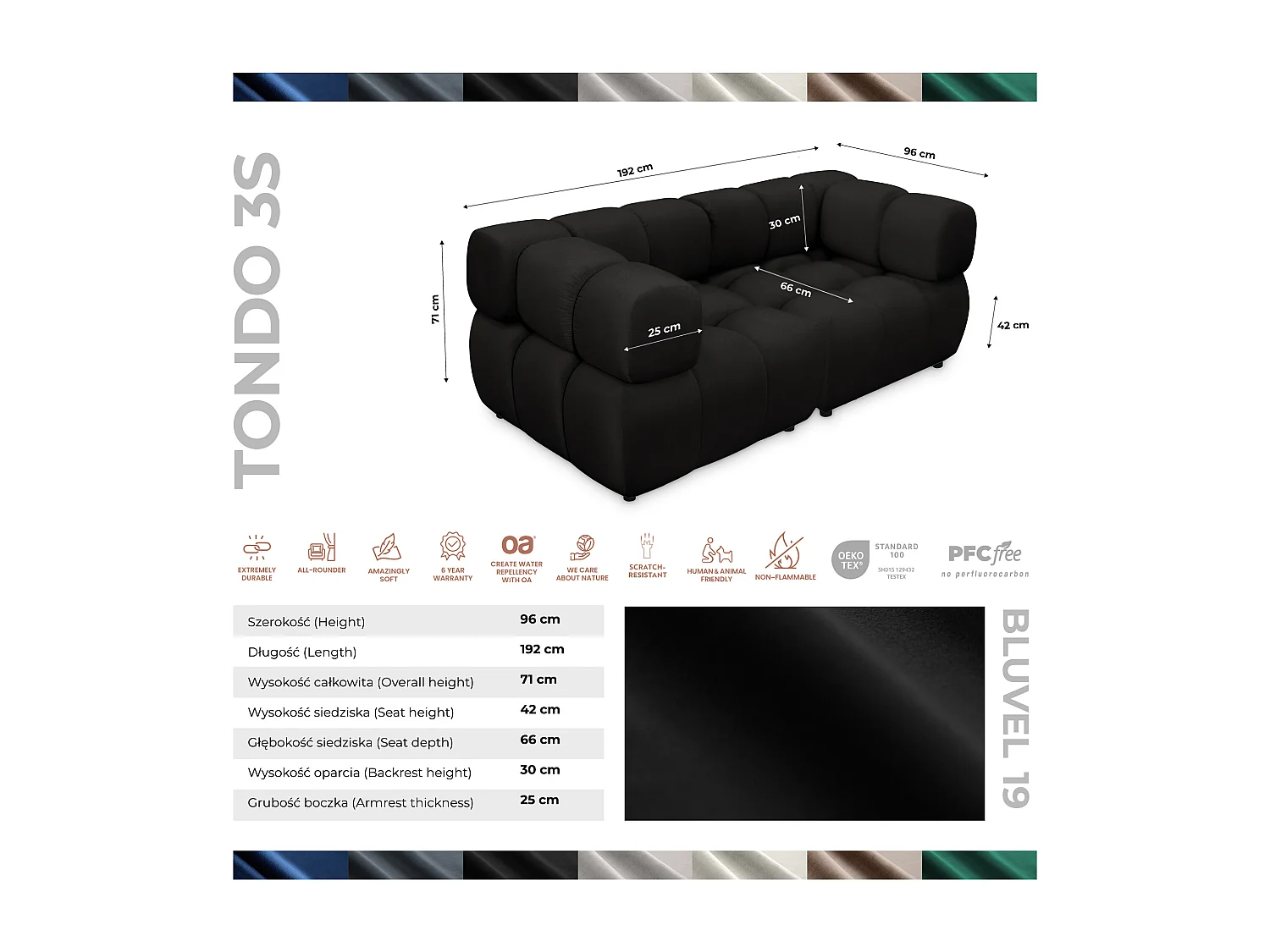 Sofa Tondo 3 s-Bluvel 19 schwarz
