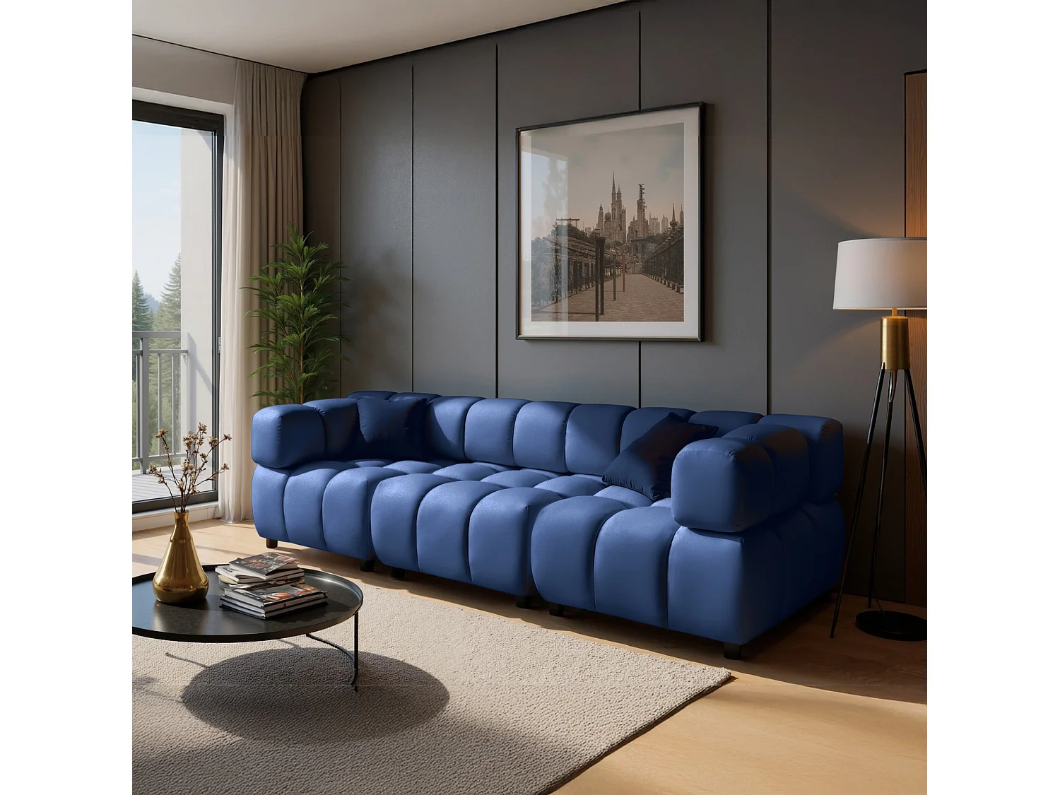 Tondo 4S Design Sofa Modulares Bubble Couch 4-Sitzer Samt Bluvel 86 Dunkelblau
