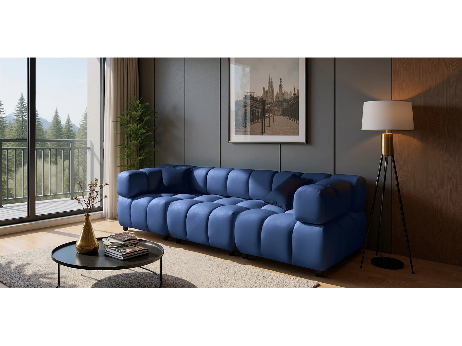 Tondo 4S Design Sofa Modulares Bubble Couch 4-Sitzer Samt Bluvel 86 Dunkelblau