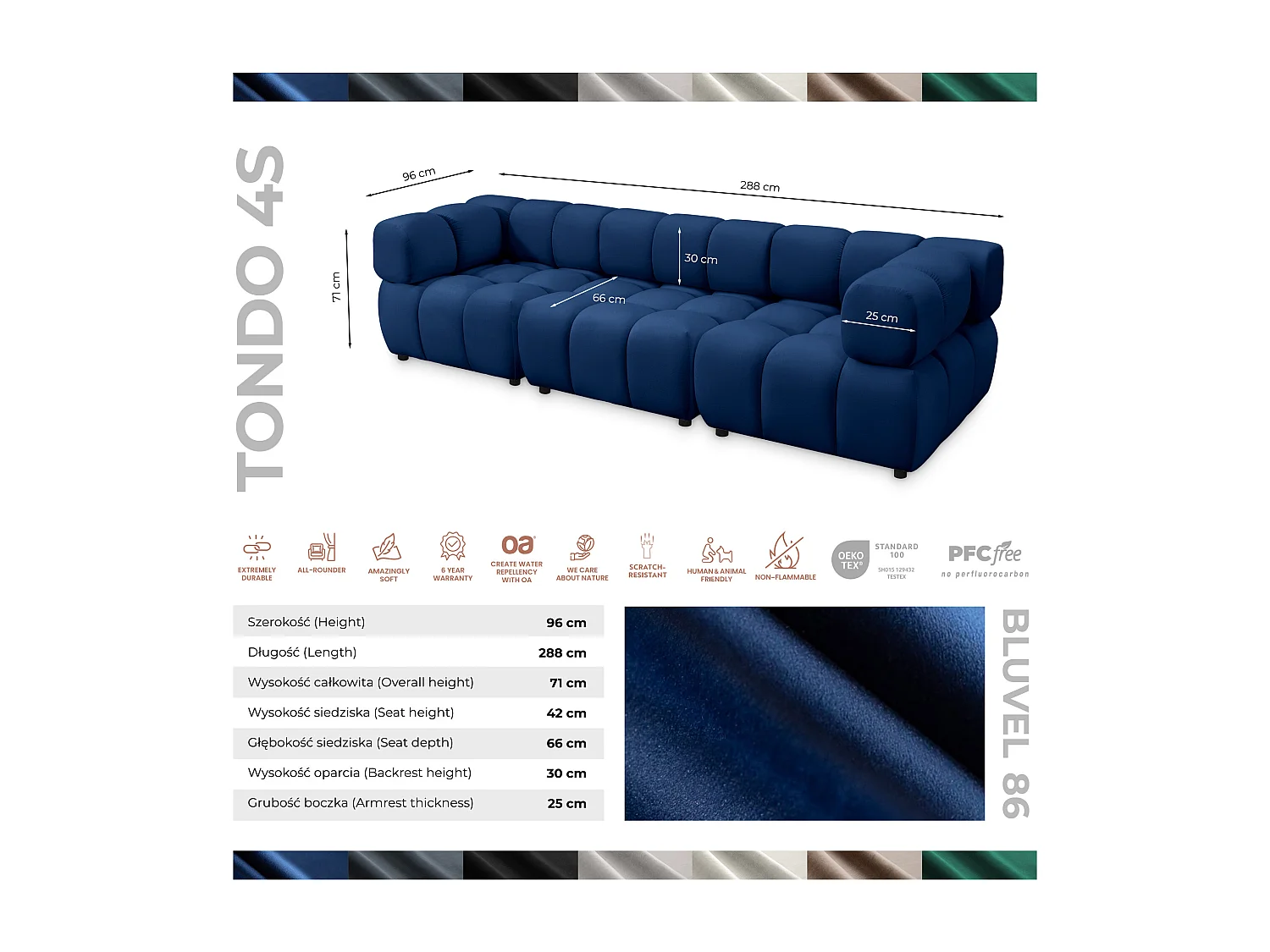 Tondo 4S Design Sofa Modulares Bubble Couch 4-Sitzer Samt Bluvel 86 Dunkelblau
